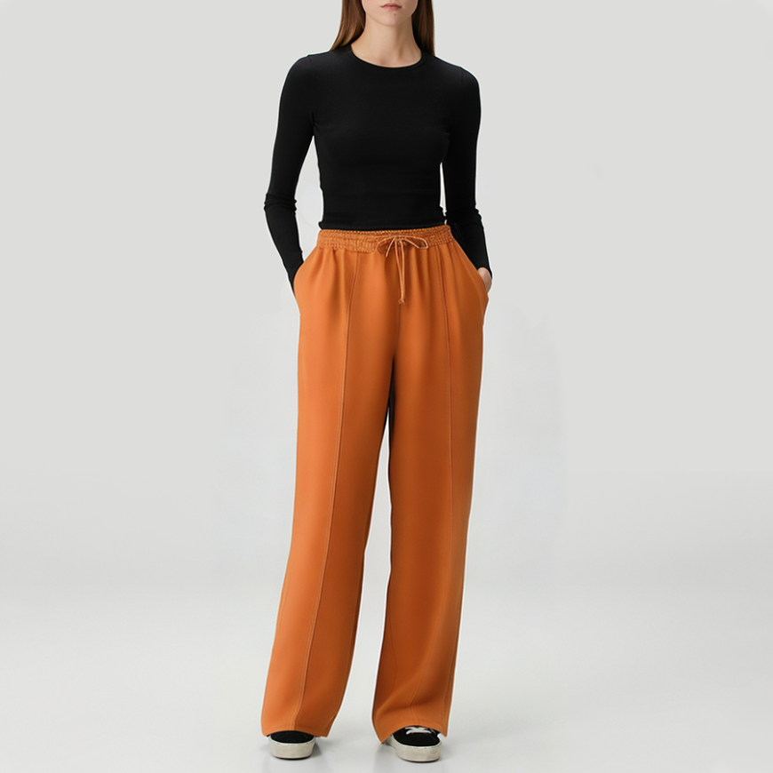 Casual high-waisted women's fleece-lined trousers