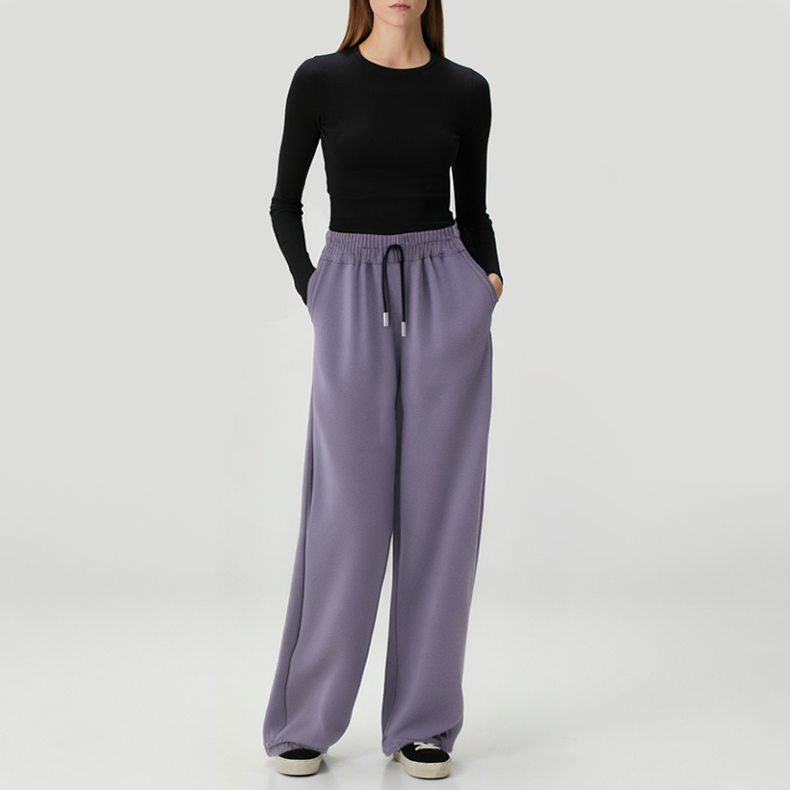 Purple elastic waist women's fleece-lined trousers