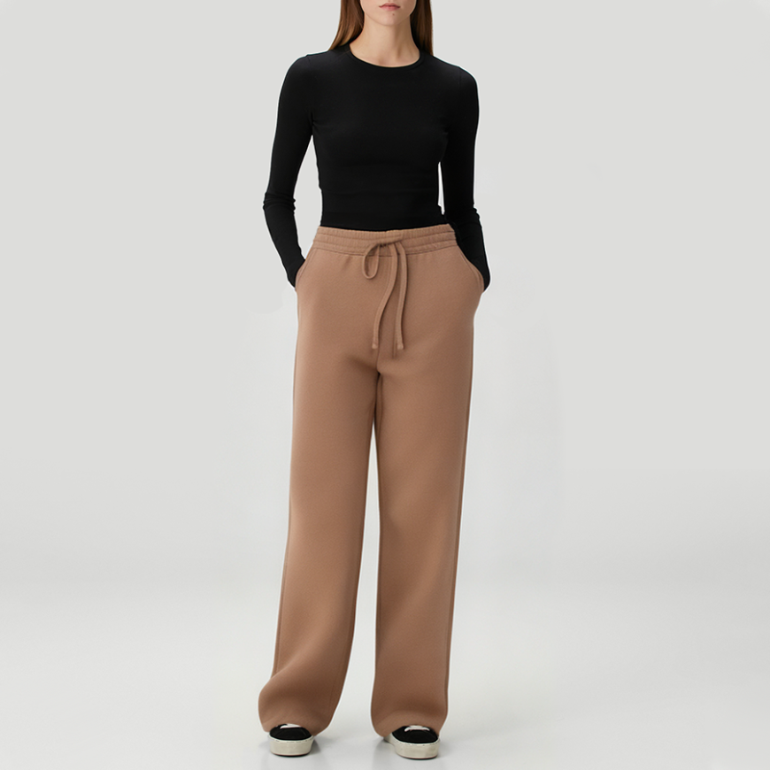 Brown soft fleece-lined women's trousers