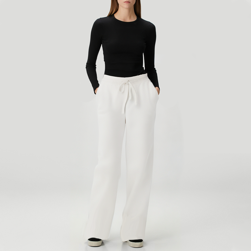 White soft fleece-lined women's trousers