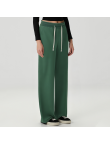 Green stretch waist straight leg women's fleece-lined trousers