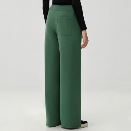 Green stretch waist straight leg women's fleece-lined trousers