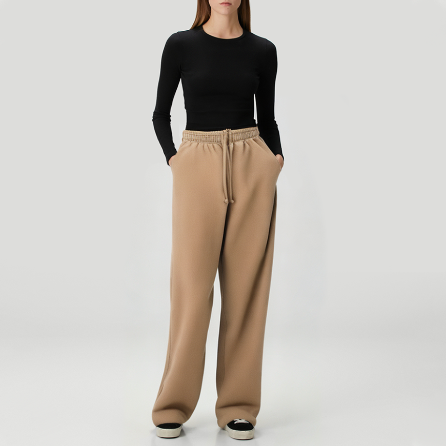 Loose-fitting drawstring fleece-lined women's trousers