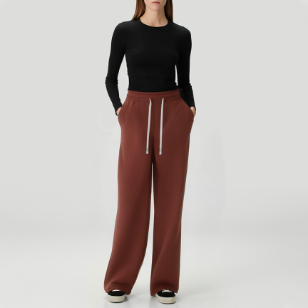 Elastic waist straight leg women's fleece-lined trousers