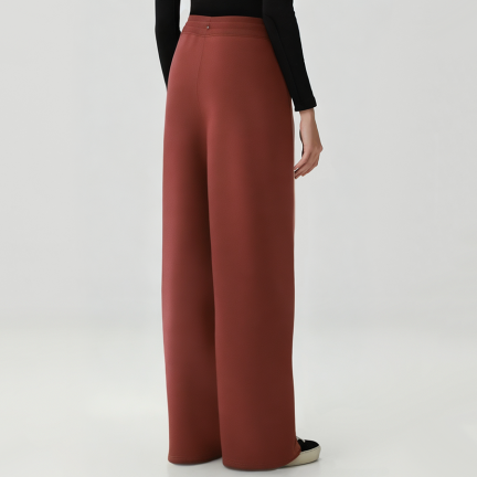 Elastic waist straight leg women's fleece-lined trousers