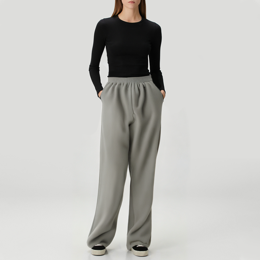 Grey casual women's fleece-lined trousers
