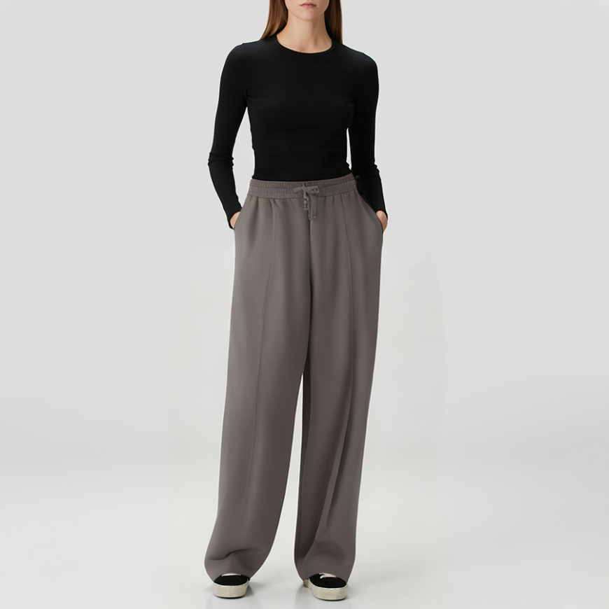 Retro loose-fitting women's fleece-lined trousers