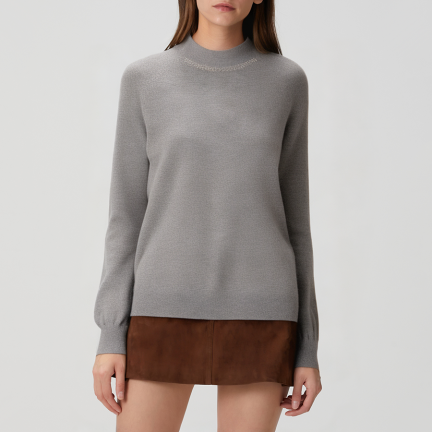 Elegant beaded neckline turtleneck sweater for women