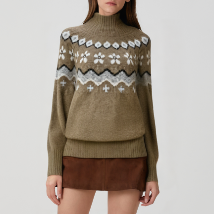 Retro print women's turtleneck sweater