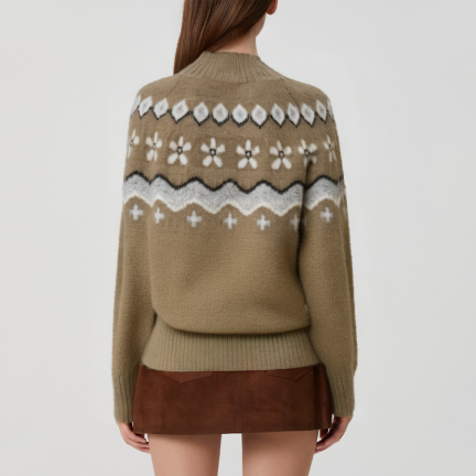 Retro print women's turtleneck sweater