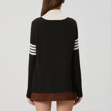 Color-blocked knit turtleneck sweater for women