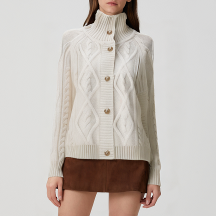 Cable knitted women's cardigan turtleneck sweater