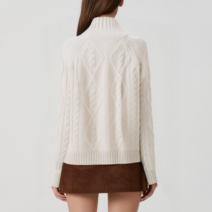 Cable knitted women's cardigan turtleneck sweater