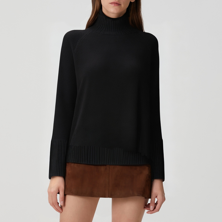 Black knitted turtleneck sweater for women