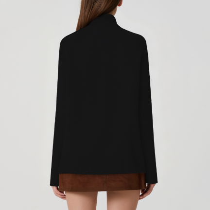 Black knitted turtleneck sweater for women