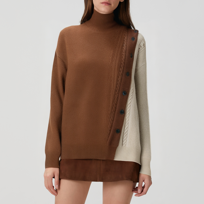 Two-tone cashmere turtleneck sweater for women