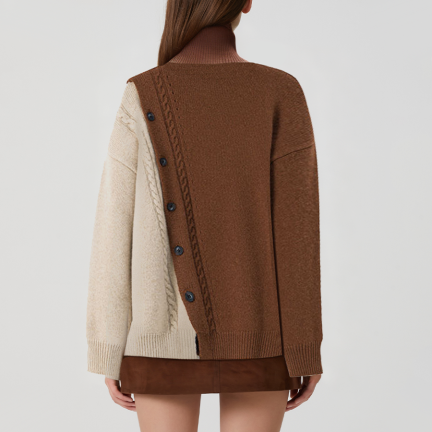 Two-tone cashmere turtleneck sweater for women