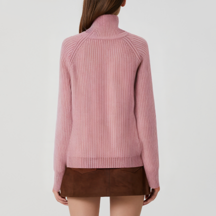 Pink double-zipper women's turtleneck sweater