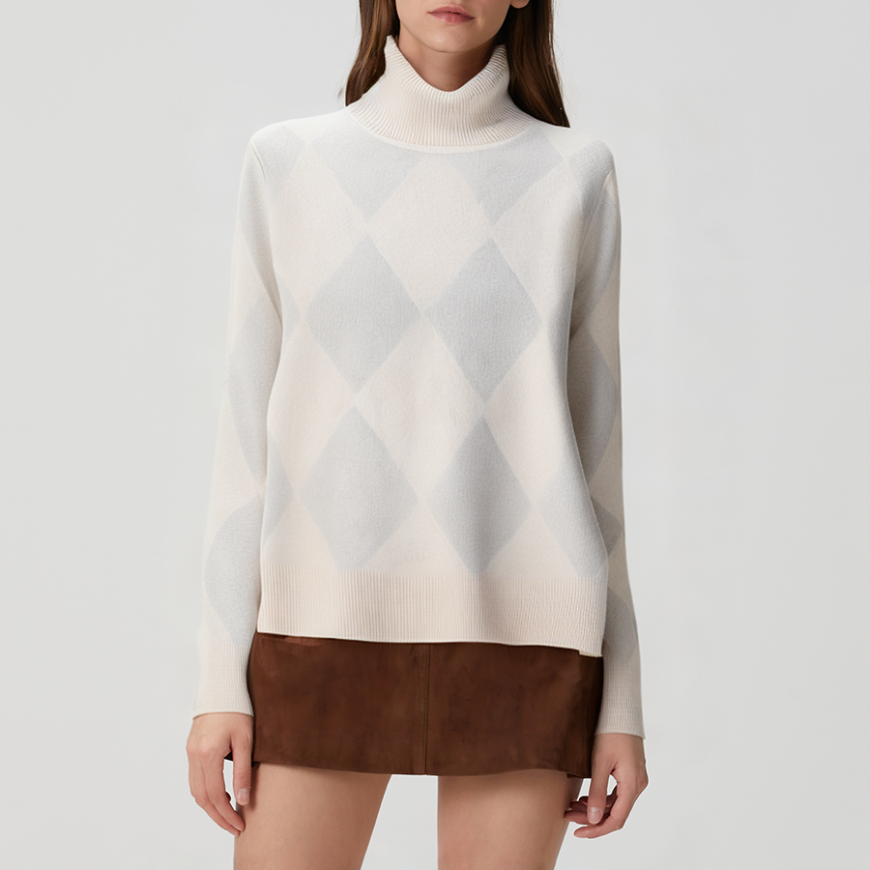 Simple diamond pattern women's turtleneck sweater