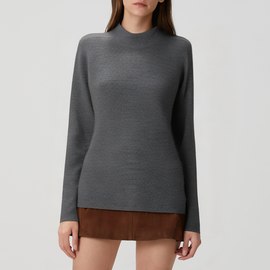 Classic grey knit turtleneck sweater for women