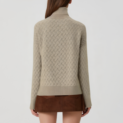 Diamond pattern flat-stitched women's turtleneck sweater