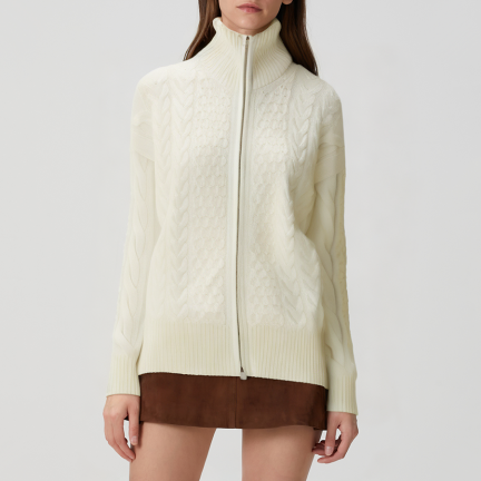 Hidden two-way zipper women's turtleneck sweater