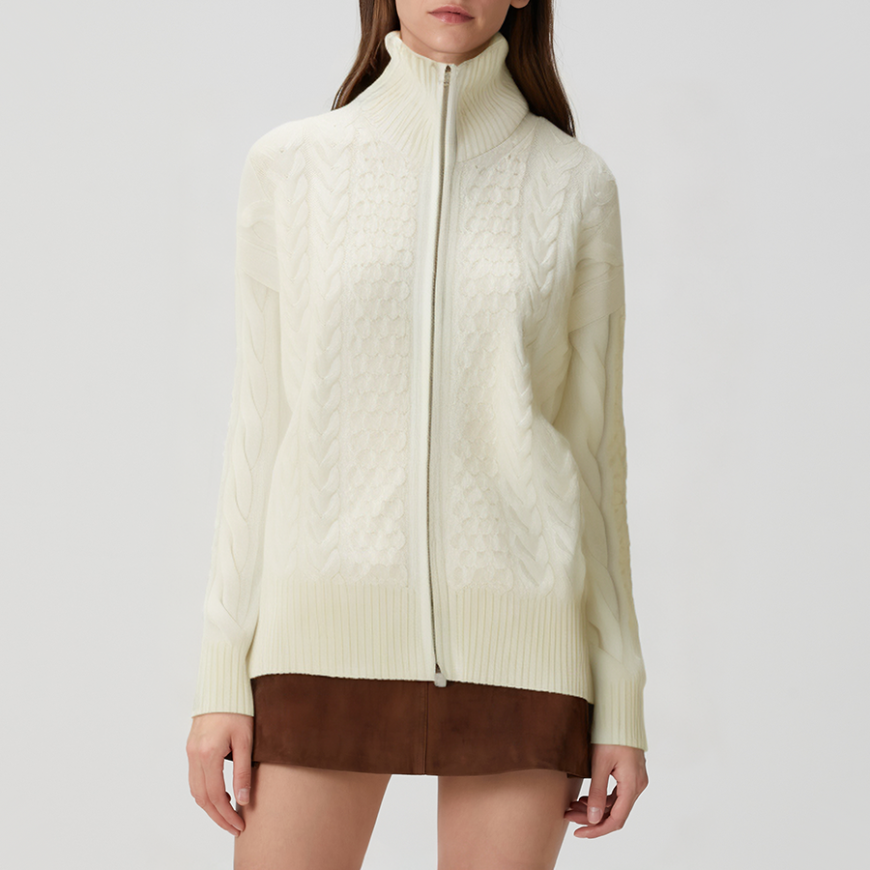 Hidden two-way zipper women's turtleneck sweater