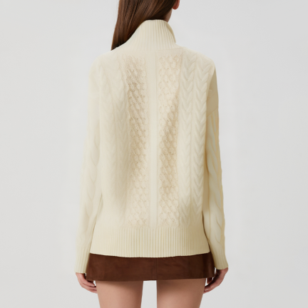 Hidden two-way zipper women's turtleneck sweater