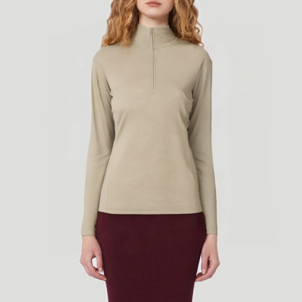 Stand collar wool long-sleeved thermal top for women