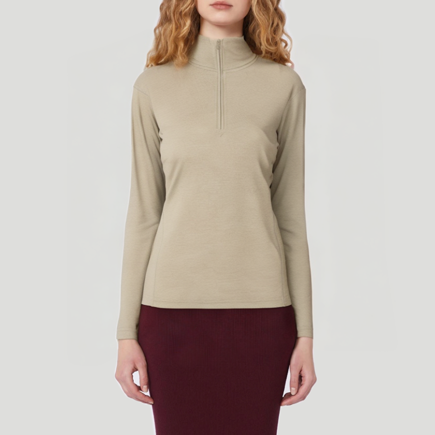 Stand collar wool long-sleeved thermal top for women