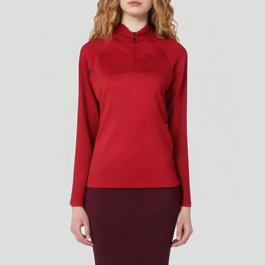 Red stand-up collar long-sleeved women's thermal top