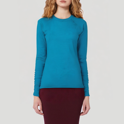 Blue round neck women's long-sleeved thermal top