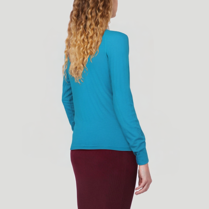 Blue round neck women's long-sleeved thermal top