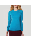 Blue round neck women's long-sleeved thermal top