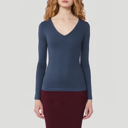 Elastic V-neck women's long-sleeved thermal top