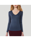 Elastic V-neck women's long-sleeved thermal top