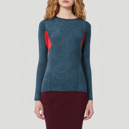 Color-blocked women's long-sleeved thermal top