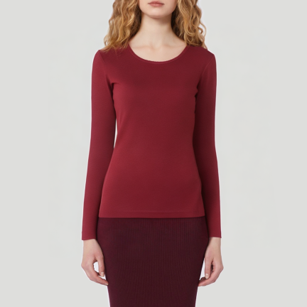 Red wool women's long-sleeved thermal top