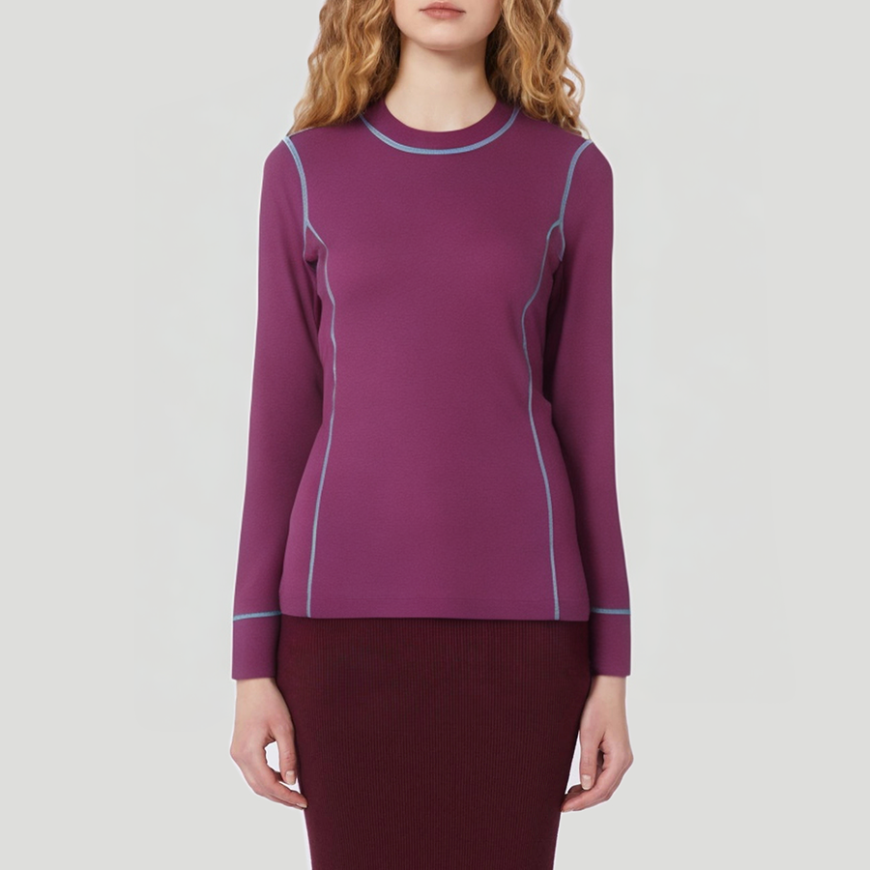 Round neck color-blocked stitching women's thermal top