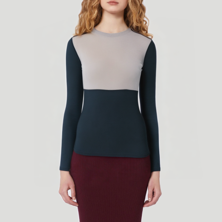 Color-blocked round neck women's thermal top