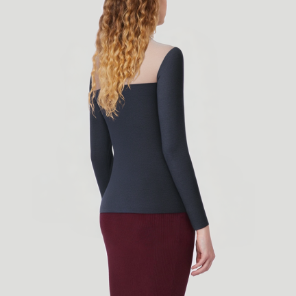 Color-blocked round neck women's thermal top