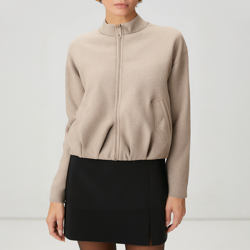 Fashionable zip-up women's wool jacket