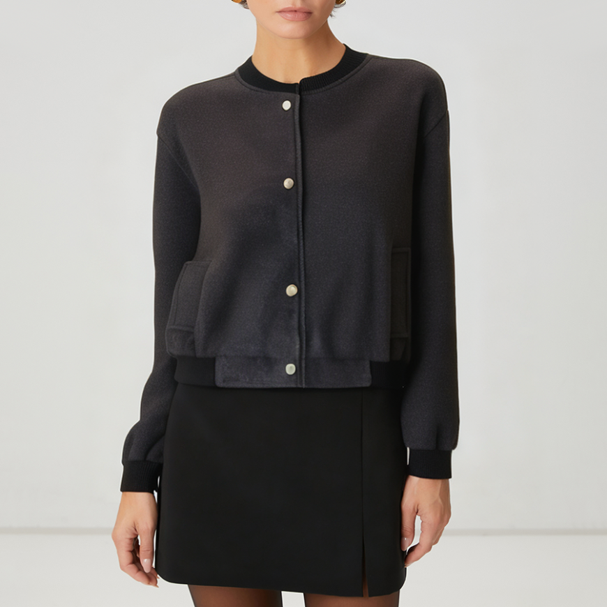Black single-breasted women's wool jacket