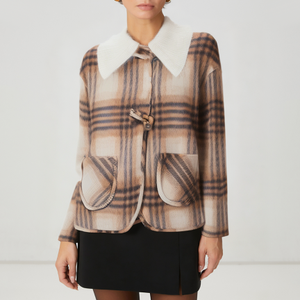 Plaid oversized lapel women's wool jacket