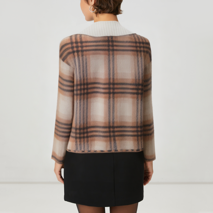 Plaid oversized lapel women's wool jacket