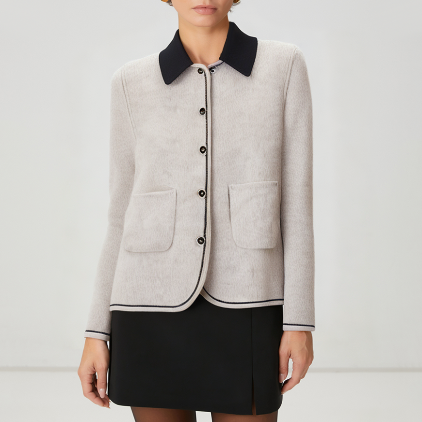 Color-blocked lapel women's wool jacket