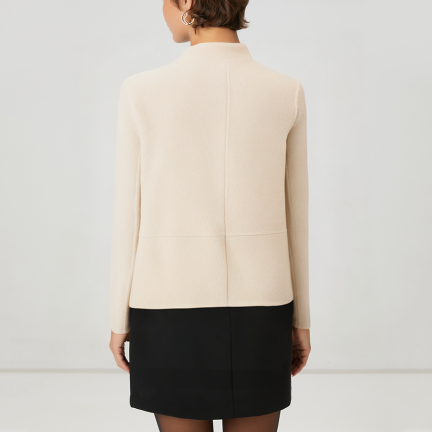 Beige stand-up collar women's wool jacket