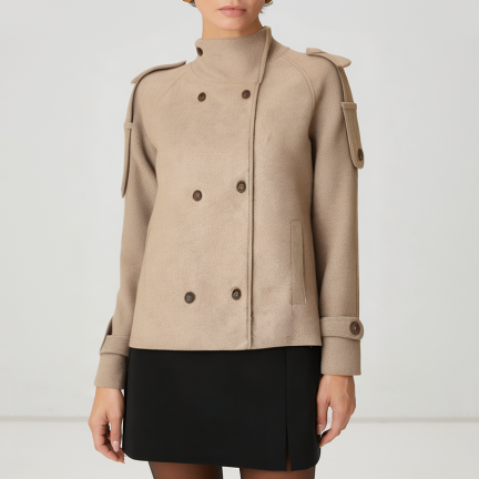 Stand collar double-breasted women's wool jacket
