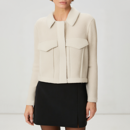 Casual white warm women's wool jacket