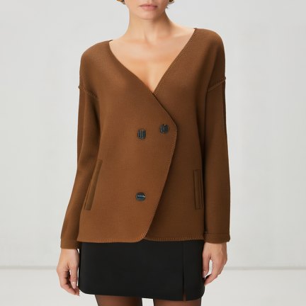 Retro brown V-neck women's wool jacket